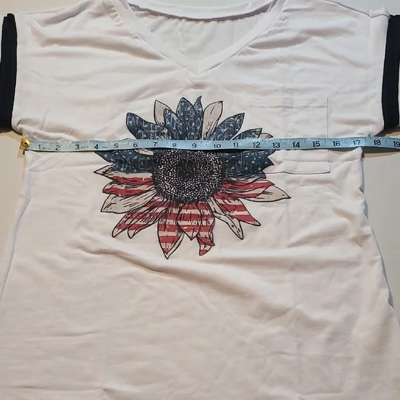 Cute Womens Small White Graphic Tee with Black Stripes and Relaxed Fit NWOT - Picture 6 of 9